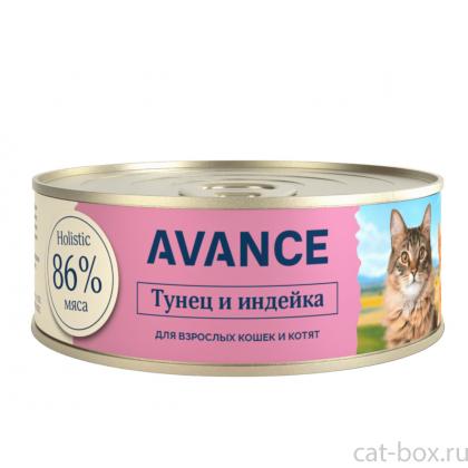 Корм консервированный полнорационный для котят и кошек с тунцом и индейкой, 0.1кг-0