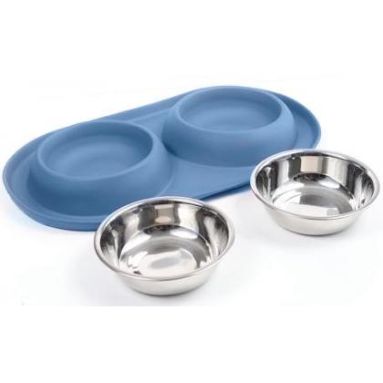 Миска металлическая двойная на подставке из термопластичной резины "Бриз", 2*0,22л-1