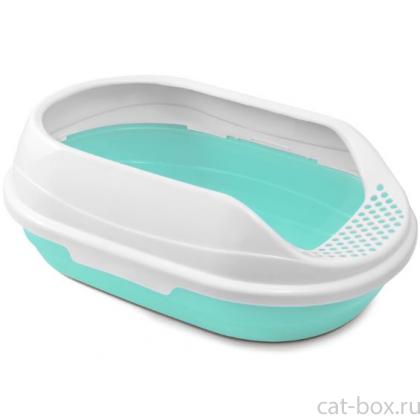Туалет для кошек овальный с бортом "Ирис", 43*30*15см, серия HYGIENE, бирюзовый/белый-0