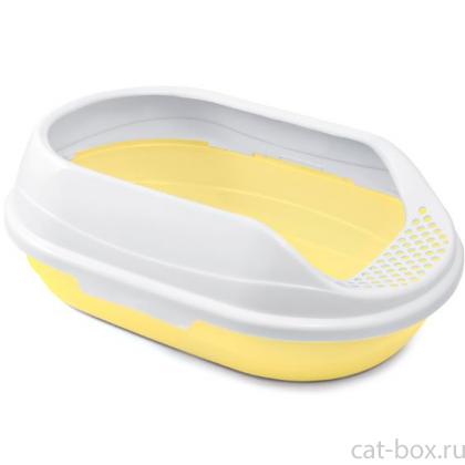 Туалет для кошек овальный с бортом "Ирис", 43*30*15см, серия HYGIENE, желтый/белый-0