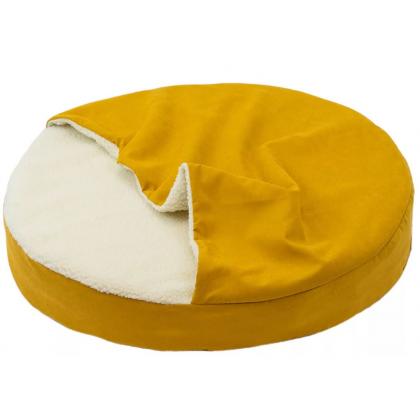 Лежак круглый, серия КАРМАН - бархат охра-1