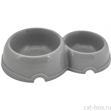 Миска для животных пластиковая двойная, 150/250мл, серая-0