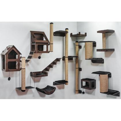 Настенная когтеточка "Паркур-ВЕНГЕ" с 3-мя полками, 87*31*h173см, джут-1