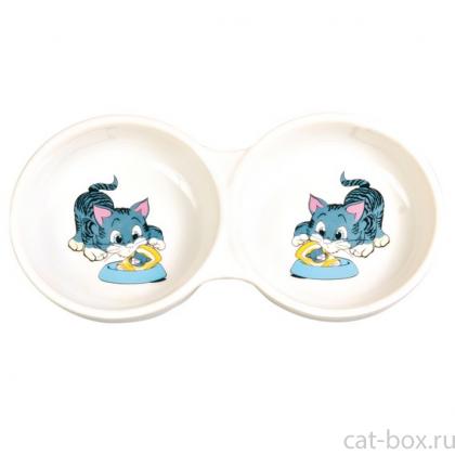 Миска керамическая двойная ф11см, 2х150мл (4014)-0