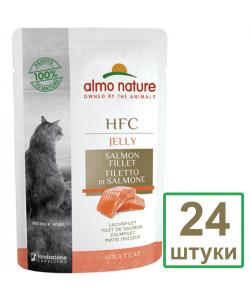 Набор 24 штуки по 55 г Паучи Лосось в Желе для кошек (HFC - Jelly -  with Salmon) 1.32кг