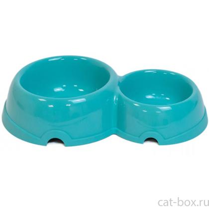 Миска для животных пластиковая двойная, 100/200мл, бирюзовая-0