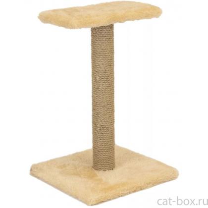 Когтеточка-столбик с полкой 32*32*h49см (мех, джут) бежевая-0
