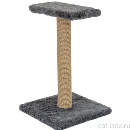 Когтеточка-столбик с полкой 32*32*h49см (мех, джут) дымчатая-0