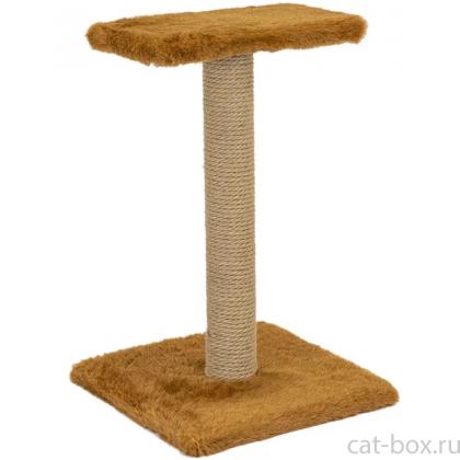 Когтеточка-столбик с полкой 32*32*h49см (мех, джут) коричневая-0