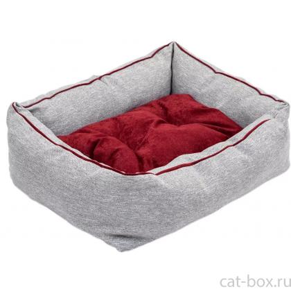 Лежак прямоугольный пухлый DREAM COLOR с подушкой 57*47*h20см (рогожка, вельвет, с/пух) бордовый-0