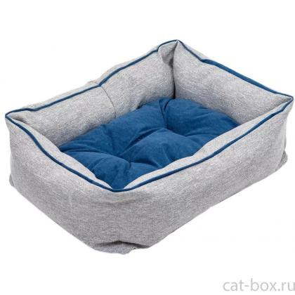 Лежак прямоугольный пухлый DREAM COLOR с подушкой 72*62*h24см (рогожка, вельвет, с/пух) синий-0