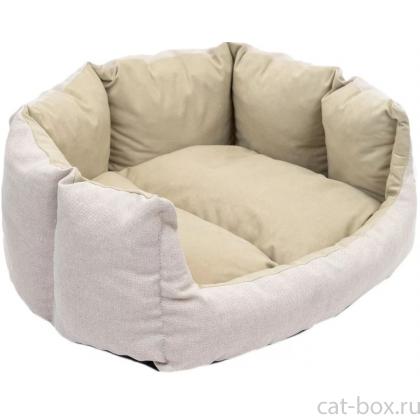 Лежак прямоугольный пухлый DREAM с подушкой 60*50*h27см (рогожка, вельвет, с/пух) бежевый-0