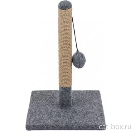 Когтеточка-столбик с игрушкой, фетр и джут, 30*30*h50см, дымчатая-0