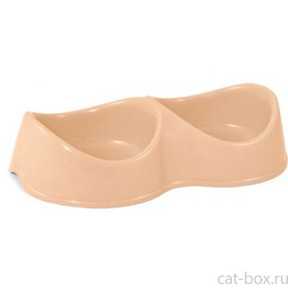 Миска пластиковая двойная "Бисквит", бежевая, 2*0,2л-0