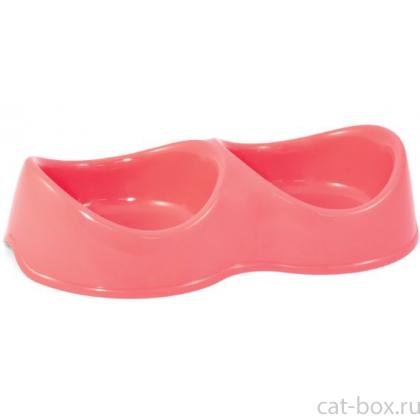 Миска пластиковая двойная "Бисквит", коралловая, 2*0,2л-0