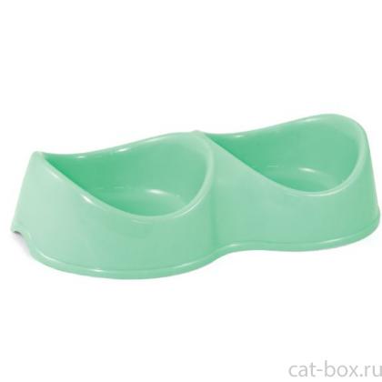 Миска пластиковая двойная "Бисквит", бирюзовая, 2*0,2л-0