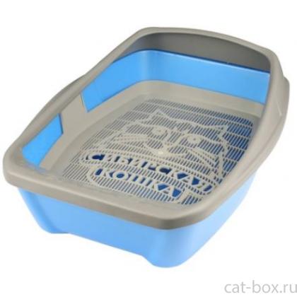 Туалет Евро для кошек глубокий с сеткой и бортиком, 44*32*16см-0