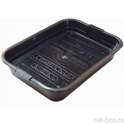 Туалет Премиум для кошек с сеткой и высокими ножками, черный, 37,5*27*7,5см-0