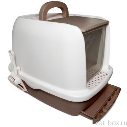 Туалет для кошек закрытый "Смарт" с совком, кофейный, 52*40*39см, серия HYGIENE-0