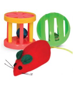 Набор игрушек для кошек: мяч, мышь, барабан