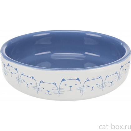 Миска для кошки Hello my little cat, плоская, 0,3л/ф15см, голубая/белая (24770)-0