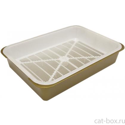 Туалет для кошек "Люкс с сеткой", 38*27,5*8см, золото/перламутр-0