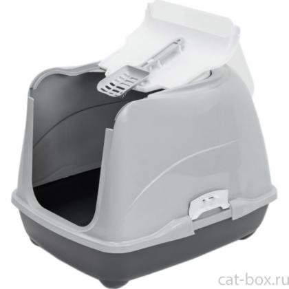 Туалет-домик для кошек закрытый с дверцей 50*38*h37см, серый-0