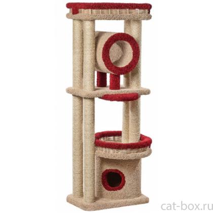 Домик для кошек ковролиновый «Округлый с плетеной лежанкой и трубой» 68*47*180 см, сизаль-0