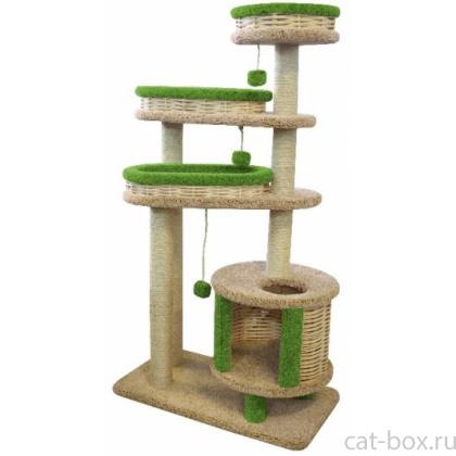 Комплекс когтеточка для кошек ковролиновый «Буряша» 52*92*165 см, сизаль-0