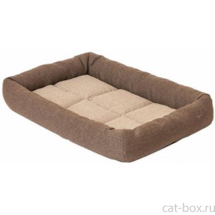 Лежанка прямоугольная с валиком "Батут" - рогожка, коричневая-0