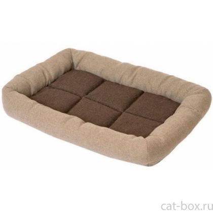 Лежанка прямоугольная с валиком "Батут" - рогожка, бежевая-0