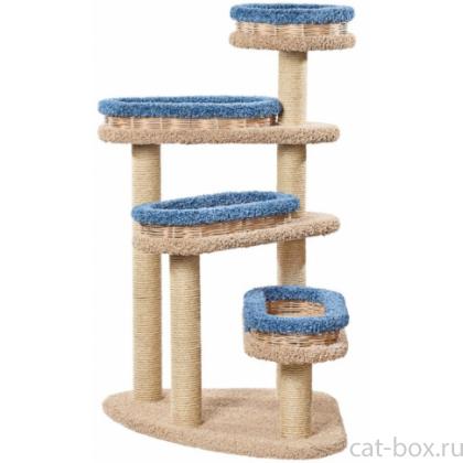 Когтеточка для кошек ковролиновая «Винтовая лестница с плетеными лежанками» 82*82*140 см, сизаль-0