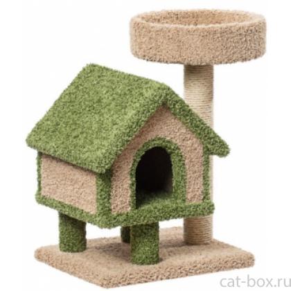 Домик для кошек ковролиновый «Избушка с лежанкой» 57*43*78 см, сизаль-0