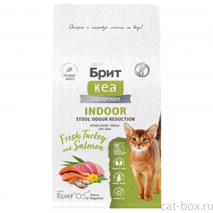 БРИТ КЕА Сухой корм с индейкой и лососем для взрослых домашних кошек INDOOR STOOL ODOUR REDUCT, 0,4кг-0