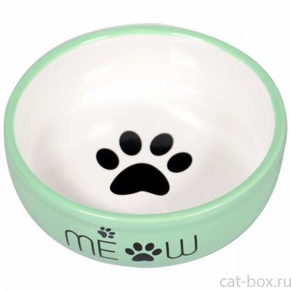 Миска керамическая MEOW для кошек, зеленая, 380мл-0