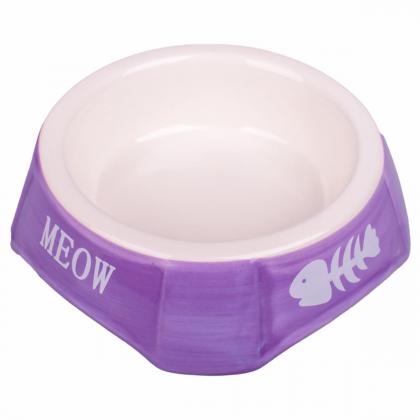 Миска керамическая для кошек фиолетовая с рыбками, 140мл-1