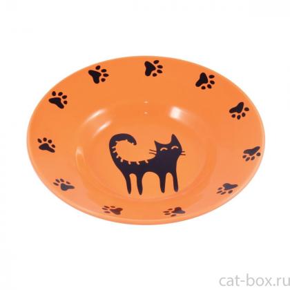 Миска-блюдце керамическая для кошек, оранжевая, 140мл-0