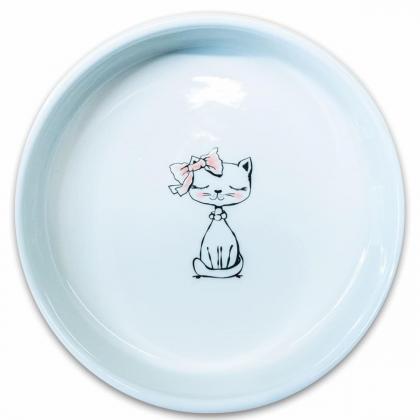 Миска  "кошка с бантиком" керамическая, лиловая 370мл, 15*4см-2