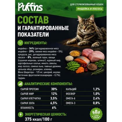 Корм для кошек сухой Sterilized Индейка и Лосось 10кг-3