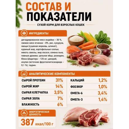 Корм для кошек сухой Sterilized Индейка и Ягнёнок 10кг-2