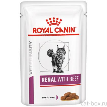 Паучи кусочки в соусе для кошек при лечении почек, c говядиной Renal with beef sauce, 85г-0