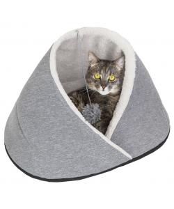 Домик-лежак РИО с помпоном 35*46*35см (дерюжка, мех, поролон) светло-серый