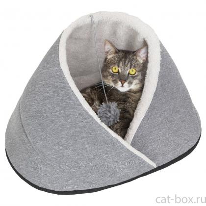 Домик-лежак РИО с помпоном 35*46*35см (дерюжка, мех, поролон) светло-серый-0