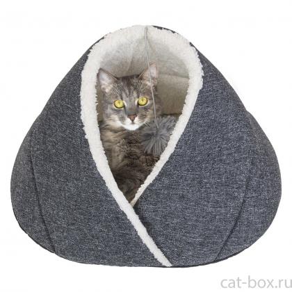 Домик-лежак РИО с помпоном 35*46*35см (дерюжка, мех, поролон) серый-0