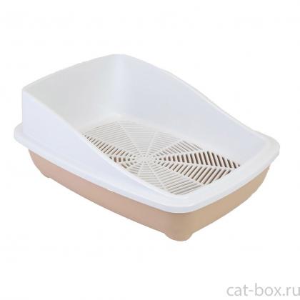 Туалет для кошек с высоким бортом и сеткой 52*39*20см, бежевый-0