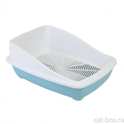 Туалет для кошек с высоким бортом и сеткой 52*39*20см, бирюзовый-0