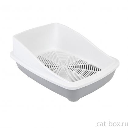 Туалет для кошек с высоким бортом и сеткой 52*39*20см, светло-серый-0