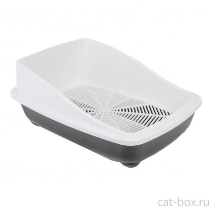 Туалет для кошек с высоким бортом и сеткой 52*39*20см, серый-0