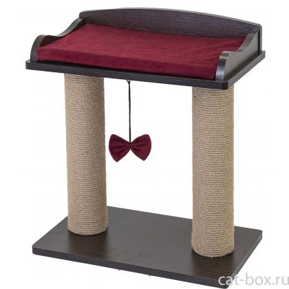 Когтеточка-лежанка ВИСКИ с двумя столбиками 45,5*27,5*h54см (ЛДСП, вельвет, джут) венге-0