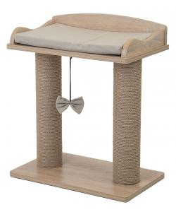 Когтеточка-лежанка ВИСКИ с двумя столбиками 45,5*27,5*h54см (ЛДСП, вельвет, джут) дуб сонома